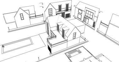 mimari konsept ev 3d illüstrasyon