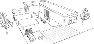 mimari konsept ev 3d illüstrasyon