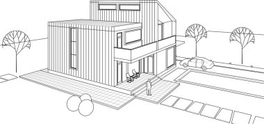 mimari konsepti, ev illüstrasyon arka planı 