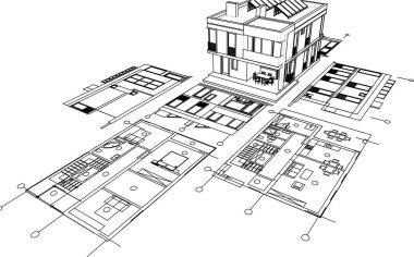 Geleneksel ev çizimi 3d oluşturma
