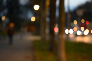 Bokeh odaklı şehir ışıklarıyla soyut arkaplan