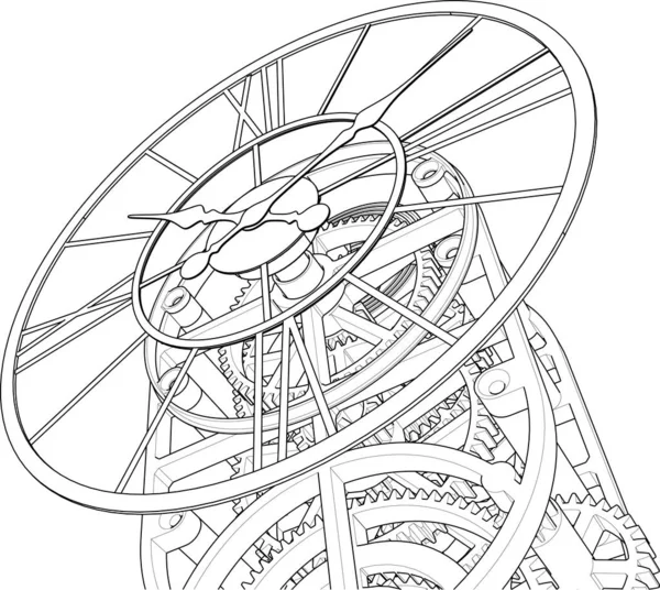Orologio Meccanico Sfondo Bianco Illustrazione Vettoriale — Vettoriale Stock