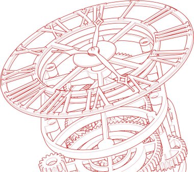 Beyaz arkaplan üzerindeki mekanik saat, vektör illüstrasyonu