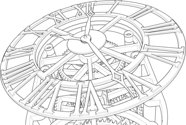 Horloge Mécanique Sur Fond Blanc Illustration Vectorielle — Image vectorielle