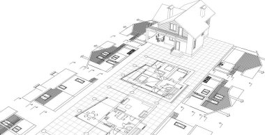 ev mimarisi proje taslağı, 3D illüstrasyon