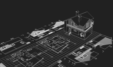 ev mimarisi proje taslağı, 3D illüstrasyon