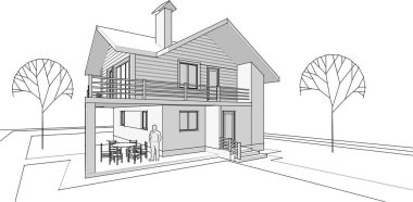 ev mimarisi proje taslağı, vektör illüstrasyonu