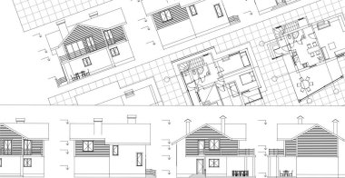 ev mimarisi proje taslağı, vektör illüstrasyonu