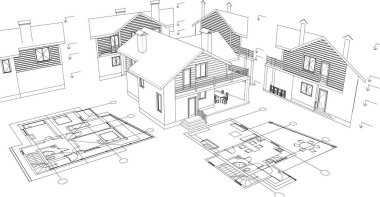 ev mimarisi proje taslağı, vektör illüstrasyonu
