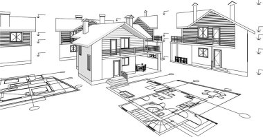 ev mimarisi proje taslağı, vektör illüstrasyonu