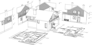 ev mimarisi proje taslağı, vektör illüstrasyonu