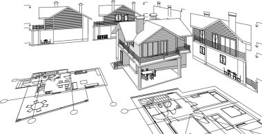 ev mimarisi proje taslağı, vektör illüstrasyonu