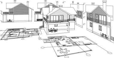 ev mimarisi proje taslağı, vektör illüstrasyonu