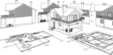 ev mimarisi proje taslağı, vektör illüstrasyonu