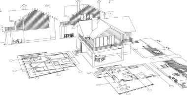 ev mimarisi proje taslağı, vektör illüstrasyonu