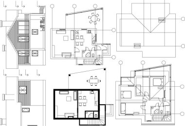 ev mimarisi proje taslağı, vektör illüstrasyonu