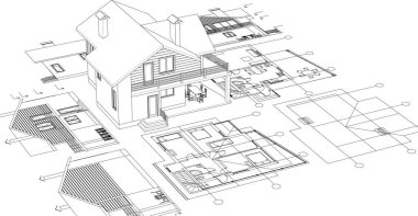 ev mimarisi proje taslağı, vektör illüstrasyonu