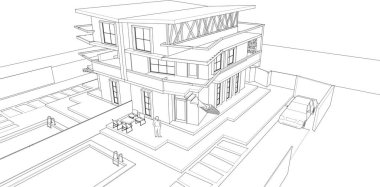 ev mimarisi proje taslağı, vektör illüstrasyonu
