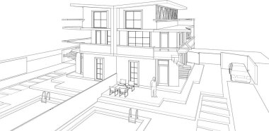 ev mimarisi proje taslağı, vektör illüstrasyonu