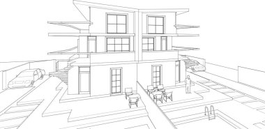 ev mimarisi proje taslağı, vektör illüstrasyonu