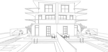 ev mimarisi proje taslağı, vektör illüstrasyonu