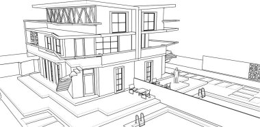ev mimarisi proje taslağı, vektör illüstrasyonu