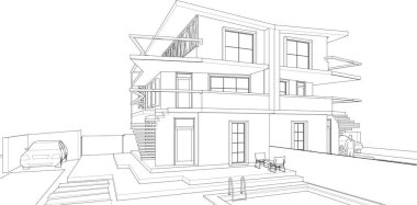 ev mimarisi proje taslağı, vektör illüstrasyonu