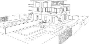 ev mimarisi proje taslağı, vektör illüstrasyonu