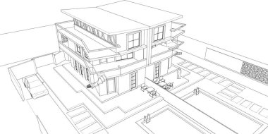 ev mimarisi proje taslağı, vektör illüstrasyonu