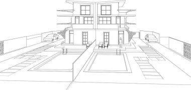 ev mimarisi proje taslağı, vektör illüstrasyonu