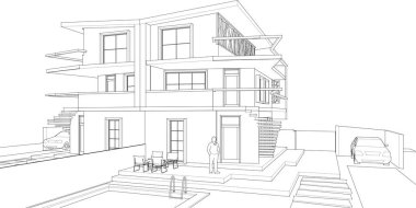 ev mimarisi proje taslağı, vektör illüstrasyonu