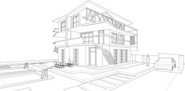 ev mimarisi proje taslağı, vektör illüstrasyonu