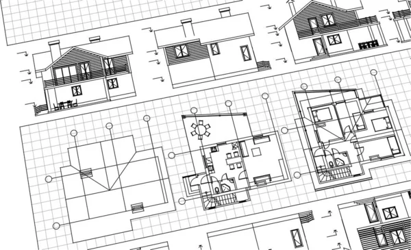 Szkic Projektu Architektonicznego Domu Ilustracja Wektora — Wektor stockowy
