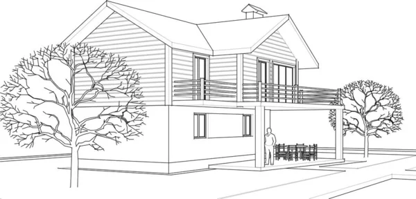 ev mimarisi proje taslağı, vektör illüstrasyonu