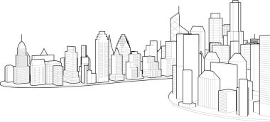 Soyut kentsel manzara kenti 3D illüstrasyon