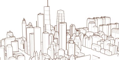 Soyut kentsel manzara kenti 3D illüstrasyon