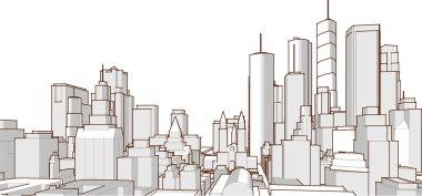 Soyut kentsel manzara kenti 3D illüstrasyon