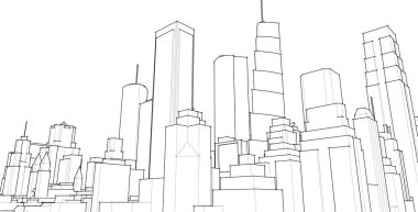 Soyut kentsel manzara kenti 3D illüstrasyon