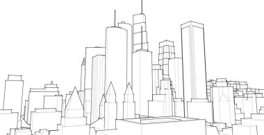 Soyut kentsel manzara kenti 3D illüstrasyon