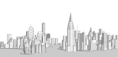 Soyut kentsel manzara kenti 3D illüstrasyon