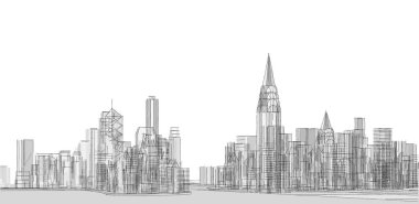 Soyut kentsel manzara kenti 3D illüstrasyon