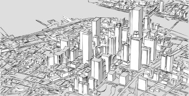Soyut kentsel manzara kenti 3D illüstrasyon