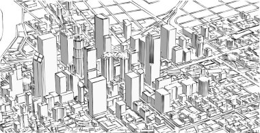 Soyut kentsel manzara kenti 3D illüstrasyon