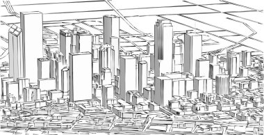 Soyut kentsel manzara kenti 3D illüstrasyon
