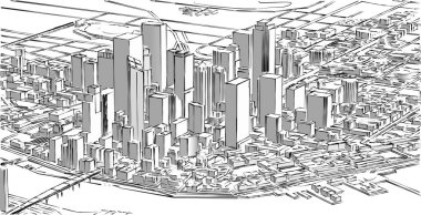 Soyut kentsel manzara kenti 3D illüstrasyon