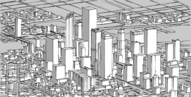 Soyut kentsel manzara kenti 3D illüstrasyon