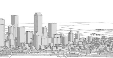 Soyut kentsel manzara kenti 3D illüstrasyon