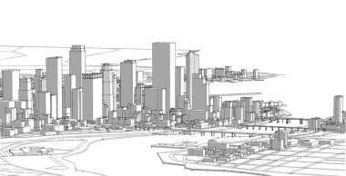 Soyut kentsel manzara kenti 3D illüstrasyon