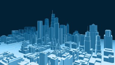 Soyut kentsel manzara kenti 3D illüstrasyon