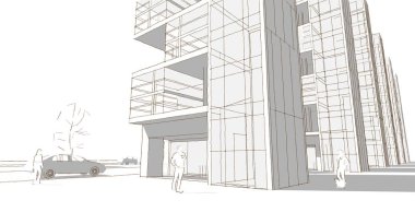 Şehir soyut modüler mimarisi 3D görüntüleme